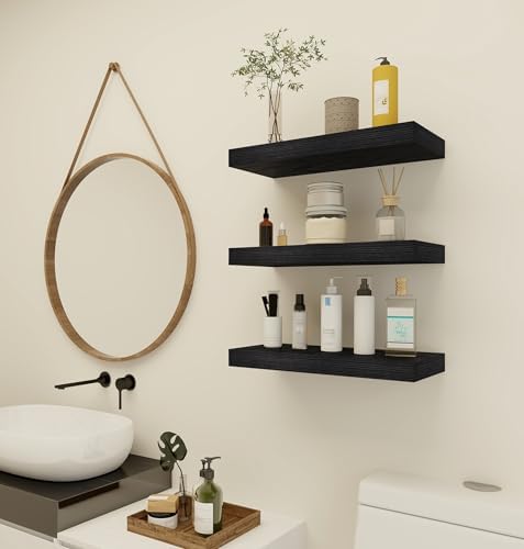 Vervida Floating Shelves Set of 3 Black 15 Inch Wall Mount