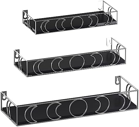 Moon Phase Wall Shelves Black Silver 3 Pack