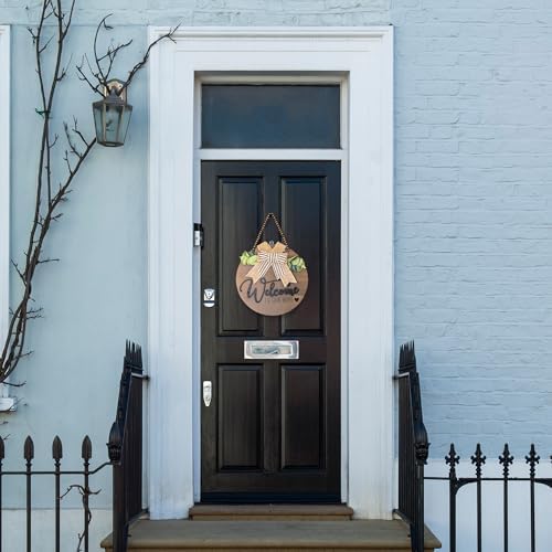 INTERHOMART 12 Inch Round Wood Welcome Wreath Front Door Decor