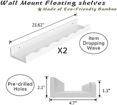 Senjie Floating Shelves Set of 2 24 Inch White Wave Design