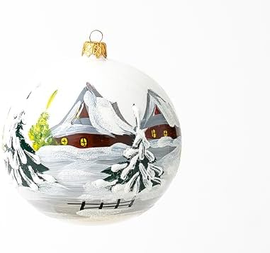 Christmas Ornament Winter Blast Blown Glass Ball White Opal 120mm
