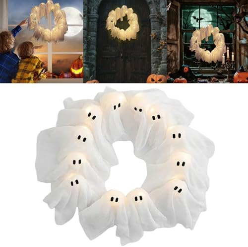 Spooky Light-Up Ghost Wreath for Front Door