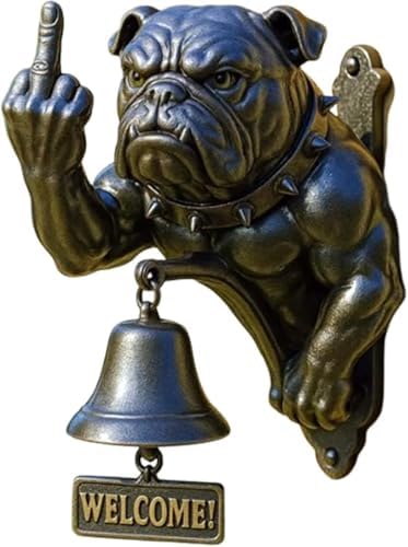 Funny Bulldog Doorbell with Middle FingerWelcoming DecorHome AccentHanging OrnamentRustic Iron Design