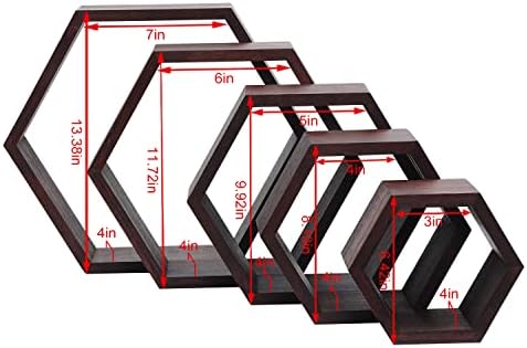 PHOENANCEE Hexagon Floating Shelves Set of 5 Driftwood Finish