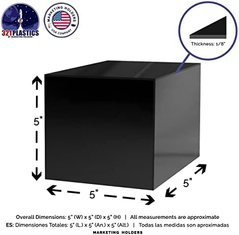 4 Pack 5 Inch Acrylic Display Riser Boxes No Lid Black Square Retail Showcase Riser