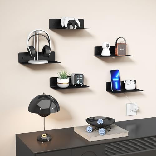 DrDJ Floating Shelves Set of 2 Black 9 Inch Metal Wall Mounted