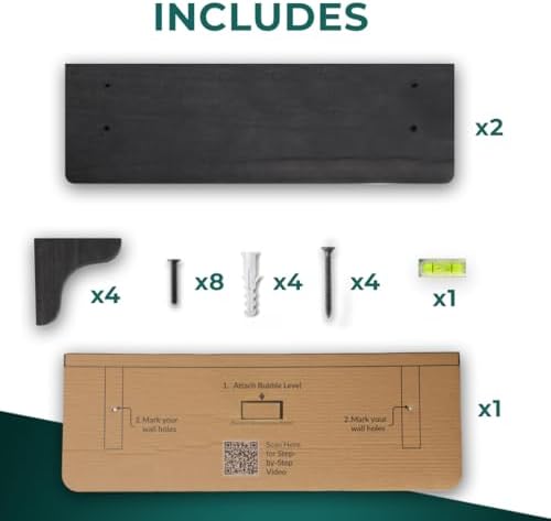 Real Wood Black Wall Shelves 17 Inch 2 Pack