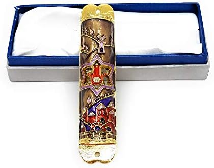 Ayuni Gifts 4 Inch Enamel Painted Mezuzah with Austrian Crystals