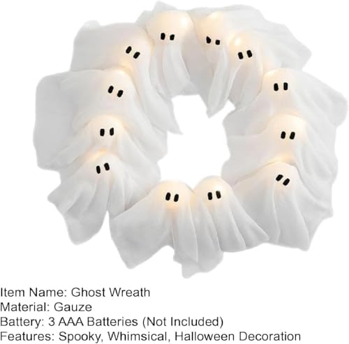 GiGAWOOD Halloween Ghost Wreath LED Light-Up Garland
