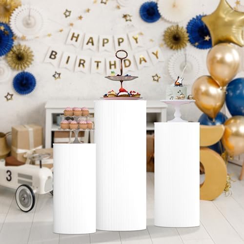 3pcs White Cylinder Pedestal Stands for Party Decoration
