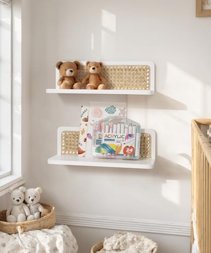 Mazjoaru Rattan Wall Shelf Set of 2 Handmade Floating Shelves for Living Room and Bedroom