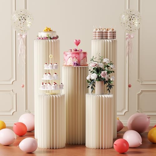 HeiMma 5 Pack White Cylinder Pedestal Stands for Party Displays