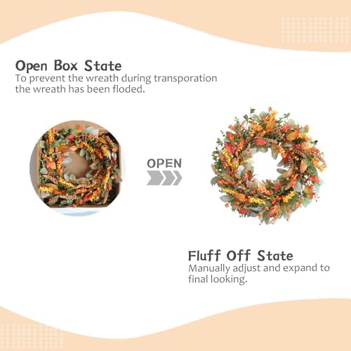 TEMPUS 22 Inch Artificial Fall Wreath for Front Door