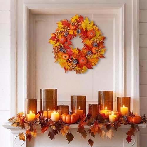 DiliComing Fall Wreath Front Door Decor - 20 Inch