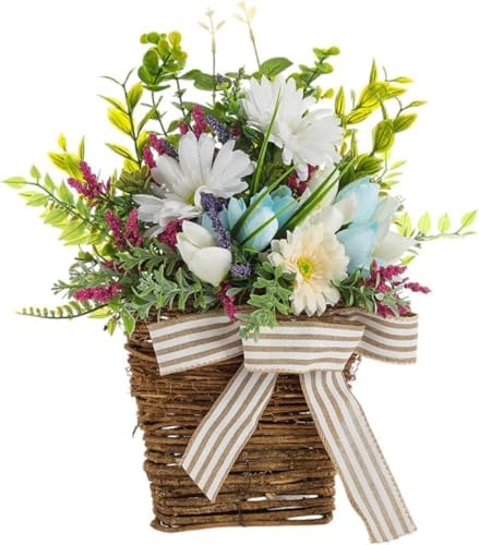 Lindagary Spring Summer Artificial Flower Wreath Door Hanger Basket