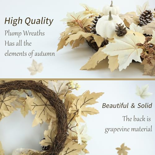 22 Inch Fall Wreath with LED Lights for Front Door