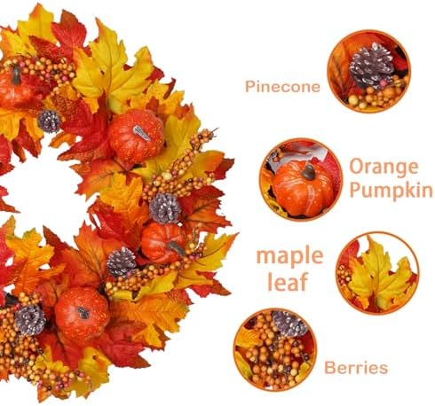 DiliComing Fall Wreath Front Door Decor - 20 Inch