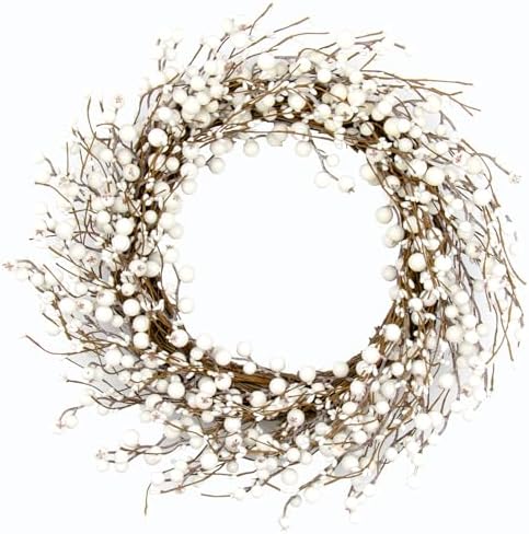White Berry Wreath 20 Inch Winter Door Decor