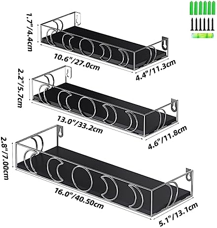 Moon Phase Wall Shelves Black Silver 3 Pack