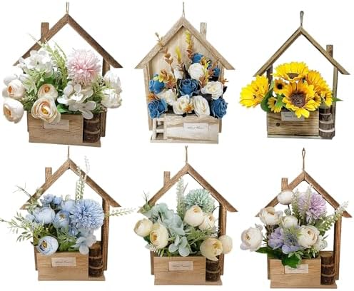 Wooden Door Wreath with Silk Flowers and Grass Rope