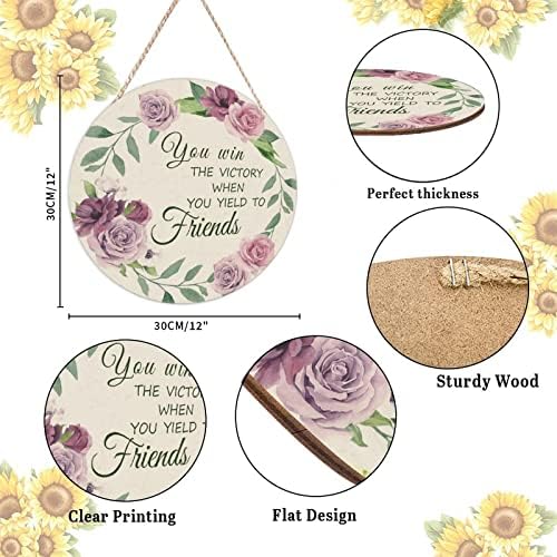 Farmhouse Door Hanger Floral Wreath Vintage Wood Sign Funny Decor for Kids Girls Women 12x12in