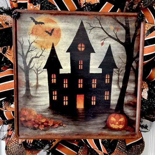 Haunted House Halloween Wreath Handmade Mesh