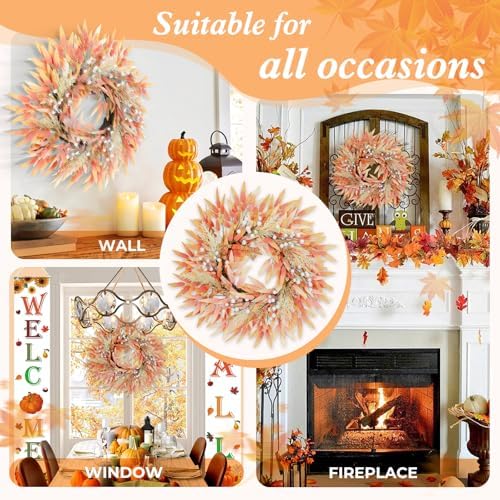 Fall Wreaths for Front Door with Leaves Decor