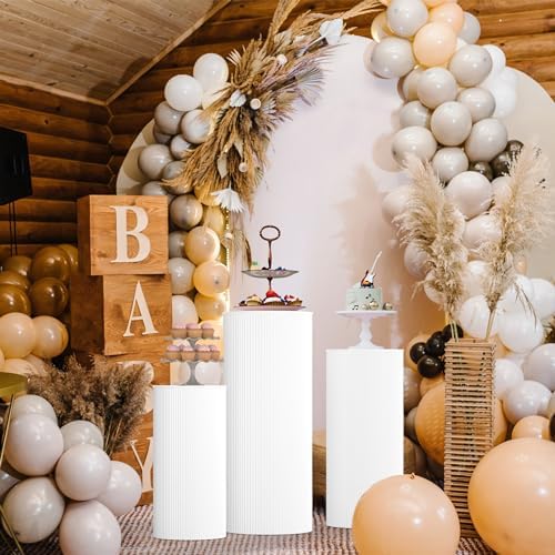 3Pcs White Cylinder Pedestal Stands for Party