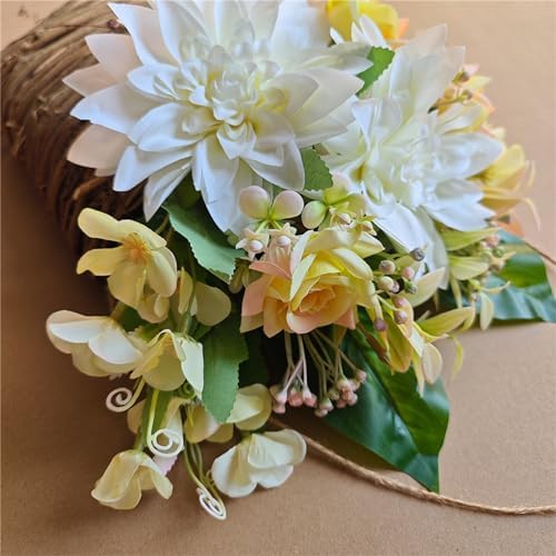 Cream Hydrangea Door Wreath Basket 2024 Wildflowers Front Door Decor