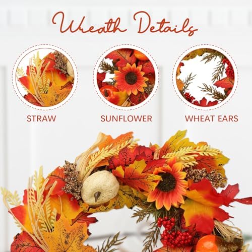 16 Autumn Wreath for Front Door - Farmhouse Style