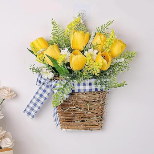 Tulip Door Hanger Basket Wreath for Farmhouse Decor