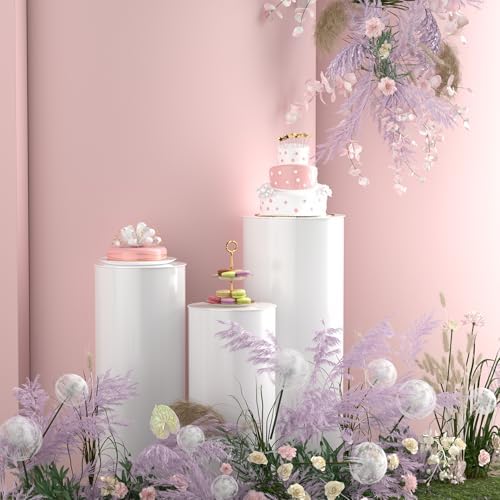 Toosci 3 Piece White Cylinder Display Stand Set for Party Decor