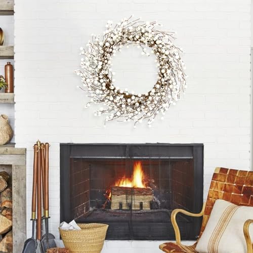 White Berry Wreath 20 Inch Winter Door Decor