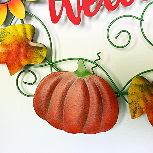 YUMBOR Metal Fall Pumpkin Welcome Wreath Front Door Decor