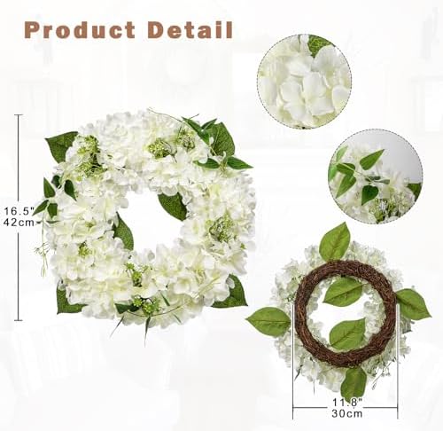 Briful White Hydrangea Artificial Wreath 165 Spring Decor