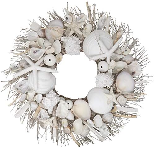 ANDALUCA Summer Seashell Starfish Wreath 20 Inches White