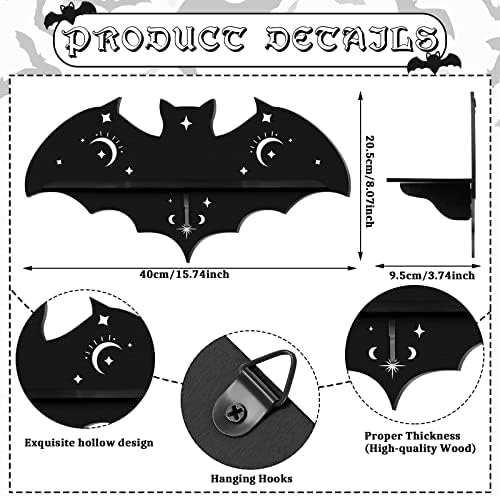 Geetery 3 Pcs Floating Black Bat Shelf Gothic Decor