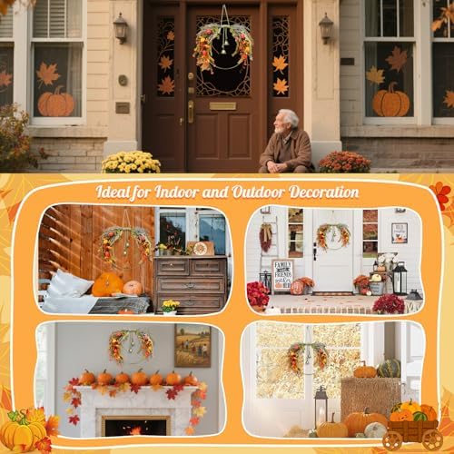 Fall Leaves Wreath for Front Door Autumn Decor with Colorful Mixed Leaves and Eucalyptus Branches