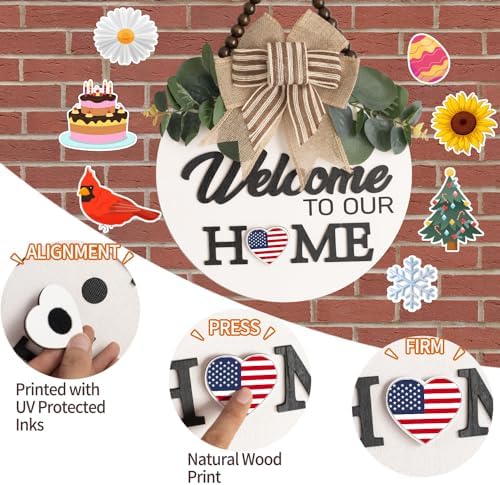 Welcome Sign for Front Door Wreath Decorations All Seasons
