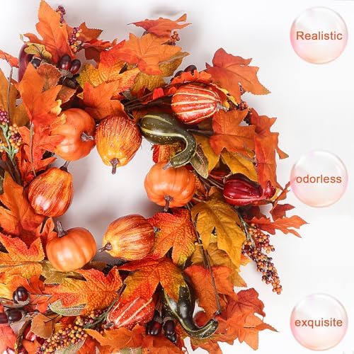 24 Inch Artificial Fall Wreath for Front Door Decor
