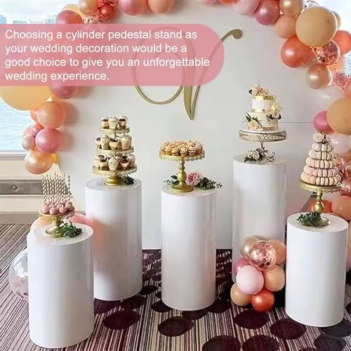 Premium Metal Cylinder Pedestal Stands Set of 5 White
