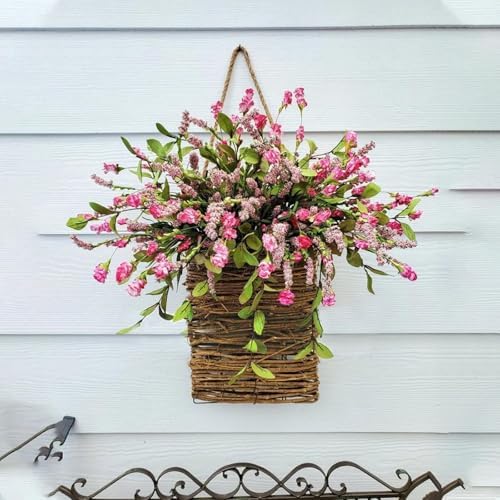 Cream Hydrangea Door Wreath with Silk and Rattan Design
