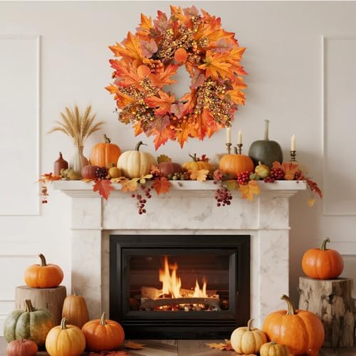 Artificial Fall Wreath for Front Door 19 Inch