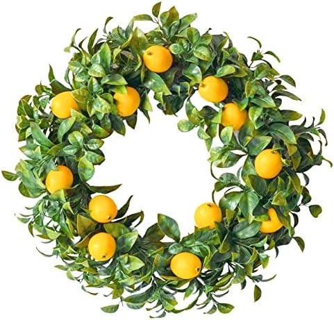 Mr Bom 15 Inch Artificial Lemon Wreath with Boxwood for Front Door