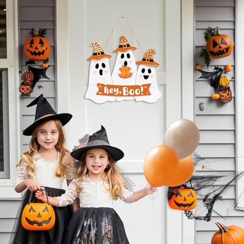 Halloween Ghost Door Sign Wooden Welcome Wreath