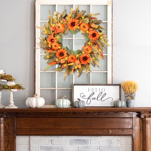 Sggvecsy 24 Inch Fall Wreath with Pumpkins and Sunflowers