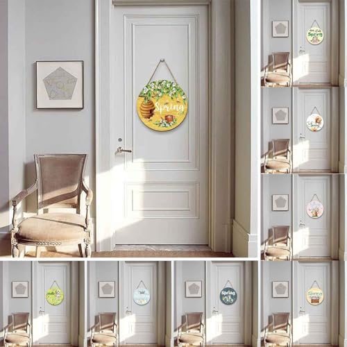 Spring Door Sign 114 Inch Round Wooden Decorative Wreath with Bees Nectar Scene Farmhouse Porch Decor