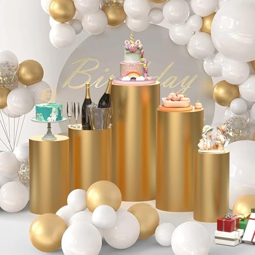 5PCS Clear Cylinder Stands with Gold Cover for Party Displays