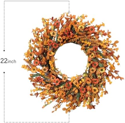 Bibelot 20 Inch Fall Wreath with Green Leaves and Yellow Daisies