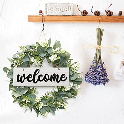 Dremisland 16 Inch Artificial Eucalyptus Wreath with Welcome Sign